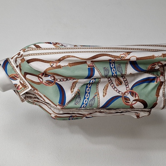 Her Bottari Sage Green Multicolor Western Chain Rope Button Down Blouse Size M - Picture 8 of 12